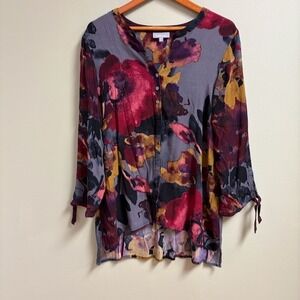 Habitat Clothes to Live In Womens Lagenlook Dark Floral‎ Top Size XL Boho Artsy